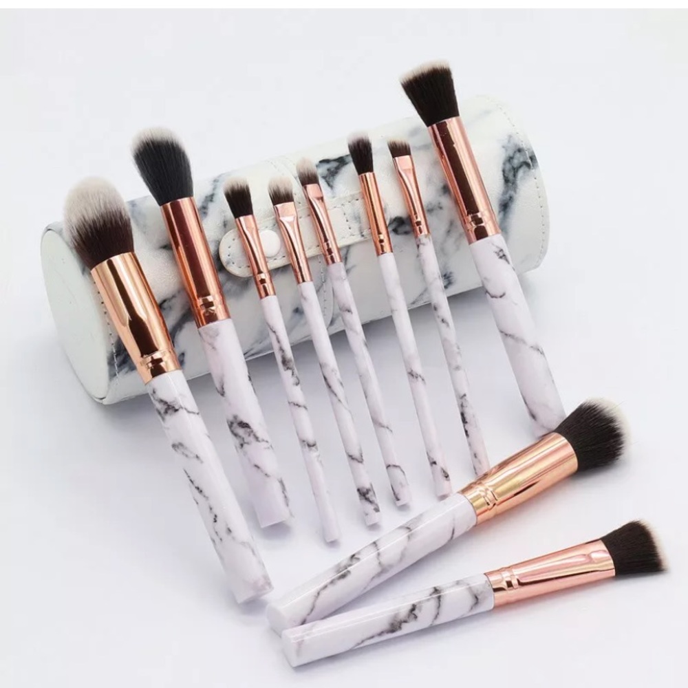 Marble rose gold 10 piece makeup brush and case